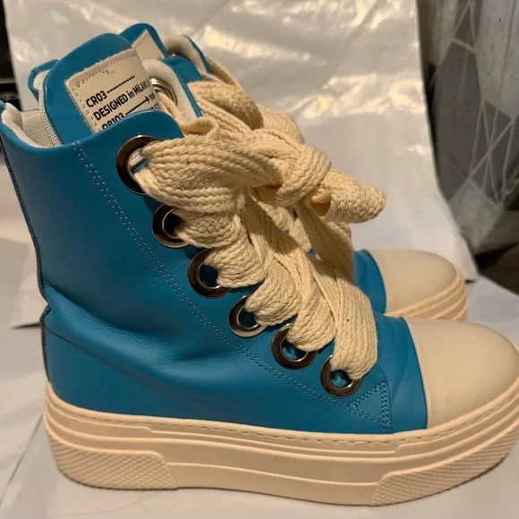 CRISTIAN ZEROTRE CALIPSO -300 BLUE NAPOLI LEATHER WOMEN High-Top Sneakers - Picture 5 of 9